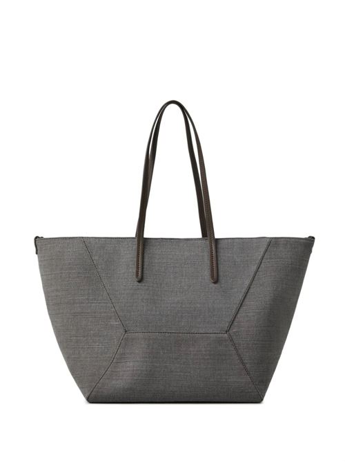 Ash grey cotton-linen woman bag Brunello Cucinelli | MB8TD2571C196